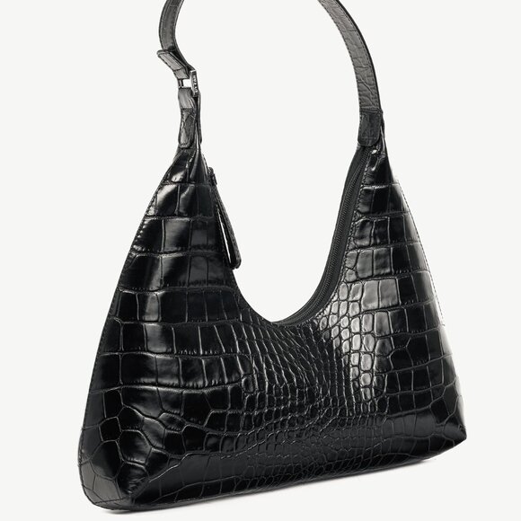 BY FAR Amber Baby Black Crocodile-Embossed Leather Shoulder Bag - Picture 2 of 11